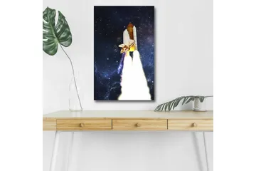 Canvastavla med LED-belysning - Rymdraket som lyfter mot stjärnorna - Mörkblå / Vit / Orange - Inredning - Tavlor & posters - Canvastavla