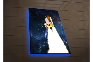 Canvastavla med LED-belysning - Rymdraket som lyfter mot stjärnorna - Mörkblå / Vit / Orange - Inredning - Tavlor & posters - Canvastavla