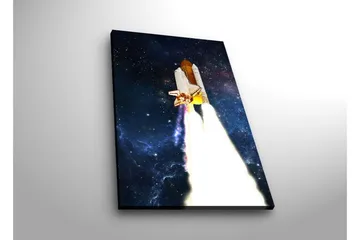 Canvastavla med LED-belysning - Rymdraket som lyfter mot stjärnorna - Mörkblå / Vit / Orange - Inredning - Tavlor & posters - Canvastavla