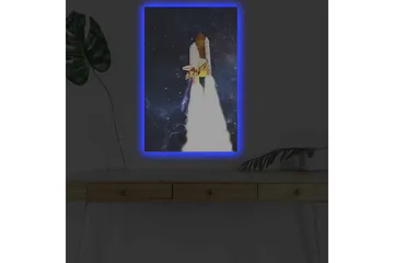 Canvastavla med LED-belysning - Rymdraket som lyfter mot stjärnorna - Mörkblå / Vit / Orange - Inredning - Tavlor & posters - Canvastavla