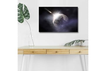 Canvastavla med LED-belysning - Rymdscen med en planet och en komet som passerar - Mörkblå / Grå / Vit - Inredning - Tavlor & posters - Canvastavla