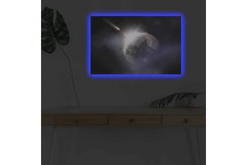 Canvastavla med LED-belysning - Rymdscen med en planet och en komet som passerar - Mörkblå / Grå / Vit - Inredning - Tavlor & posters - Canvastavla