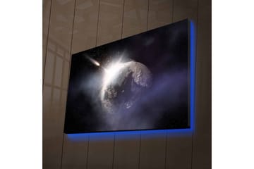 Canvastavla med LED-belysning - Rymdscen med en planet och en komet som passerar - Mörkblå / Grå / Vit - Inredning - Tavlor & posters - Canvastavla