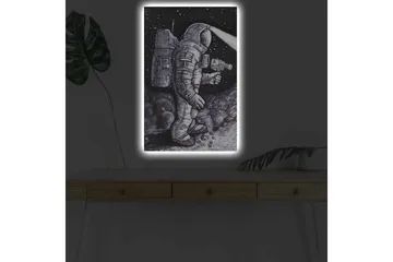 Canvastavla med LED-belysning - Rymdutforskare i en stjärnspäckad miljö - Svart / Grå / Vit - Inredning - Tavlor & posters - Canvastavla