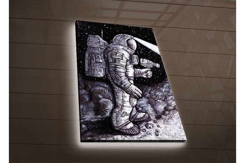 Canvastavla med LED-belysning - Rymdutforskare i en stjärnspäckad miljö - Svart / Grå / Vit - Inredning - Tavlor & posters - Canvastavla