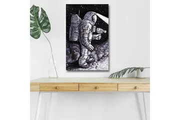 Canvastavla med LED-belysning - Rymdutforskare i en stjärnspäckad miljö - Svart / Grå / Vit - Inredning - Tavlor & posters - Canvastavla