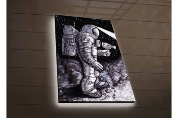 Canvastavla med LED-belysning - Rymdutforskare i en stjärnspäckad miljö - Svart / Grå / Vit - Inredning - Tavlor & posters - Canvastavla