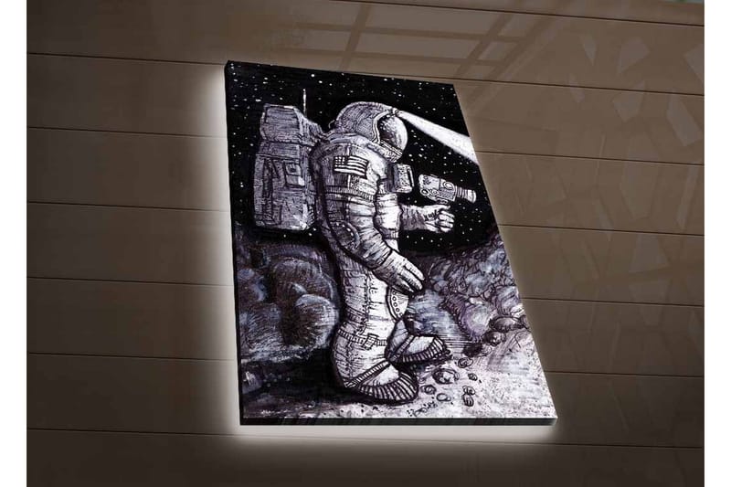 Canvastavla med LED-belysning - Rymdutforskare i en stjärnspäckad miljö - Svart / Grå / Vit - Inredning - Tavlor & posters - Canvastavla