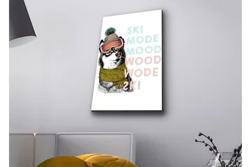 Canvastavla med LED-belysning - Söt hund med skidglasögon och halsduk - Svart / Gul / Rosa - Inredning - Tavlor & posters - Canvastavla