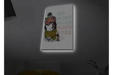 Canvastavla med LED-belysning - Söt hund med skidglasögon och halsduk - Svart / Gul / Rosa - Inredning - Tavlor & posters - Canvastavla