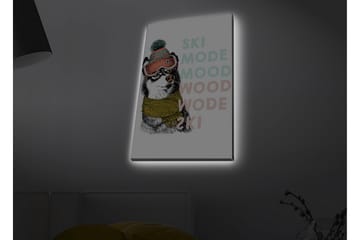 Canvastavla med LED-belysning - Söt hund med skidglasögon och halsduk - Svart / Gul / Rosa - Inredning - Tavlor & posters - Canvastavla