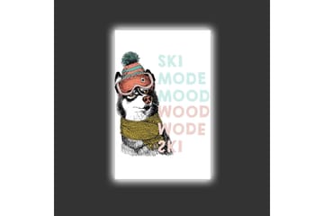 Canvastavla med LED-belysning - Söt hund med skidglasögon och halsduk - Svart / Gul / Rosa - Inredning - Tavlor & posters - Canvastavla