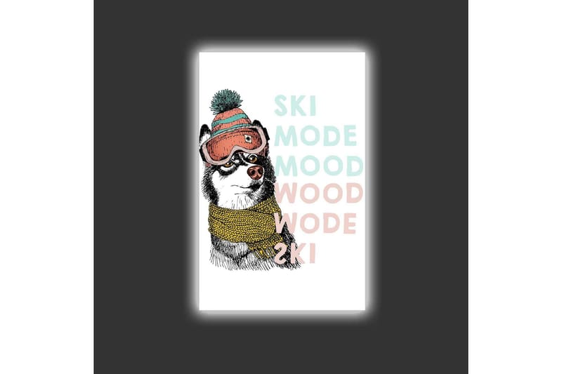 Canvastavla med LED-belysning - Söt hund med skidglasögon och halsduk - Svart / Gul / Rosa - Inredning - Tavlor & posters - Canvastavla