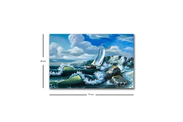 Canvastavla med LED-belysning - Segelbåt som kämpar mot kraftiga vågor - Blå / Grön / Vit - Inredning - Tavlor & posters - Canvastavla