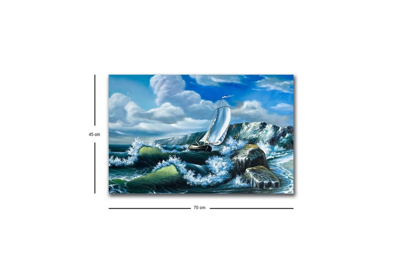 Canvastavla med LED-belysning - Segelbåt som kämpar mot kraftiga vågor - Blå / Grön / Vit - Inredning - Tavlor & posters - Canvastavla