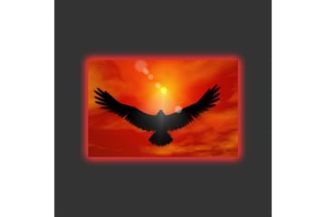 Canvastavla med LED-belysning - Silhuett av en örn som flyger mot en solnedgång i starka färger - Röd / Svart / Orange - Inredning - Tavlor & posters - Canvastavla