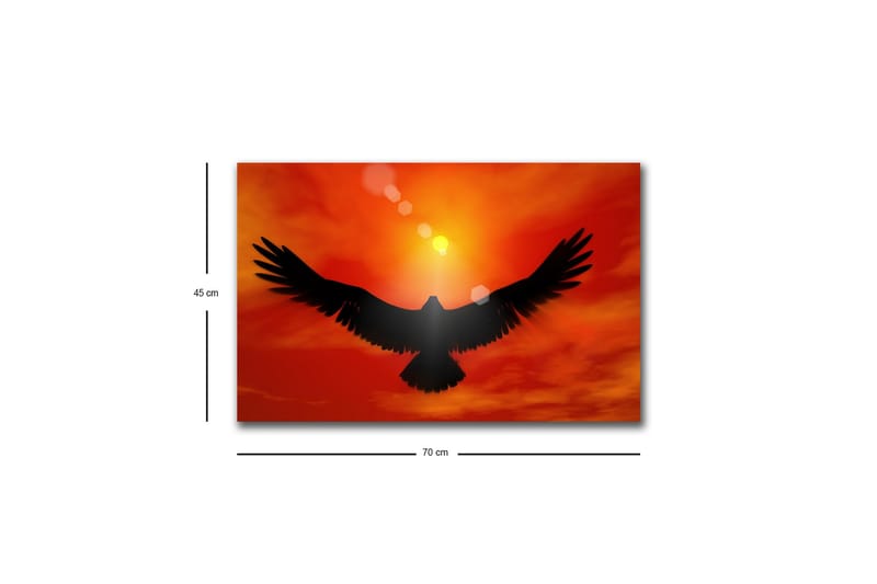 Canvastavla med LED-belysning - Silhuett av en örn som flyger mot en solnedgång i starka färger - Röd / Svart / Orange - Inredning - Tavlor & posters - Canvastavla