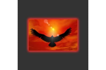 Canvastavla med LED-belysning - Silhuett av en örn som flyger mot en solnedgång i starka färger - Röd / Svart / Orange - Inredning - Tavlor & posters - Canvastavla