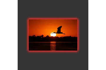 Canvastavla med LED-belysning - Silhuett av en fågel som flyger mot en solnedgång - Orange / Svart - Inredning - Tavlor & posters - Canvastavla