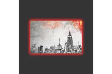 Canvastavla med LED-belysning - Silhuett av en stad med ikoniska byggnader i svartvitt - Svart / Grå / Ljusrosa - Inredning - Tavlor & posters - Canvastavla