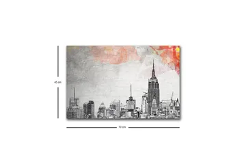 Canvastavla med LED-belysning - Silhuett av en stad med ikoniska byggnader i svartvitt - Svart / Grå / Ljusrosa - Inredning - Tavlor & posters - Canvastavla