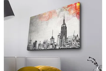 Canvastavla med LED-belysning - Silhuett av en stad med ikoniska byggnader i svartvitt - Svart / Grå / Ljusrosa - Inredning - Tavlor & posters - Canvastavla