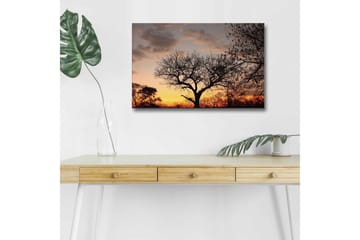 Canvastavla med LED-belysning - Silhuett av ett träd mot en färgsprakande solnedgång - Mörkbrun / Orange / Gul - Inredning - Tavlor & posters - Canvastavla