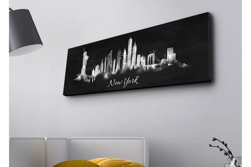 Canvastavla med LED-belysning - Silhuett av New Yorks skyline i svart och vitt - Svart / Vitt - Inredning - Tavlor & posters - Canvastavla