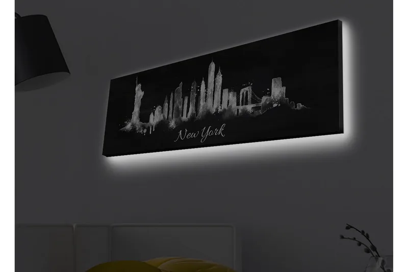Canvastavla med LED-belysning - Silhuett av New Yorks skyline i svart och vitt - Svart / Vitt - Inredning - Tavlor & posters - Canvastavla