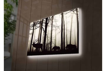 Canvastavla med LED-belysning - Silhuetter av hjort och vildsvin i en dimmig skogsmiljö - Svart / Grå / Vit - Inredning - Tavlor & posters - Canvastavla