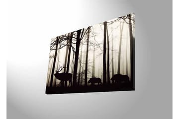 Canvastavla med LED-belysning - Silhuetter av hjort och vildsvin i en dimmig skogsmiljö - Svart / Grå / Vit - Inredning - Tavlor & posters - Canvastavla