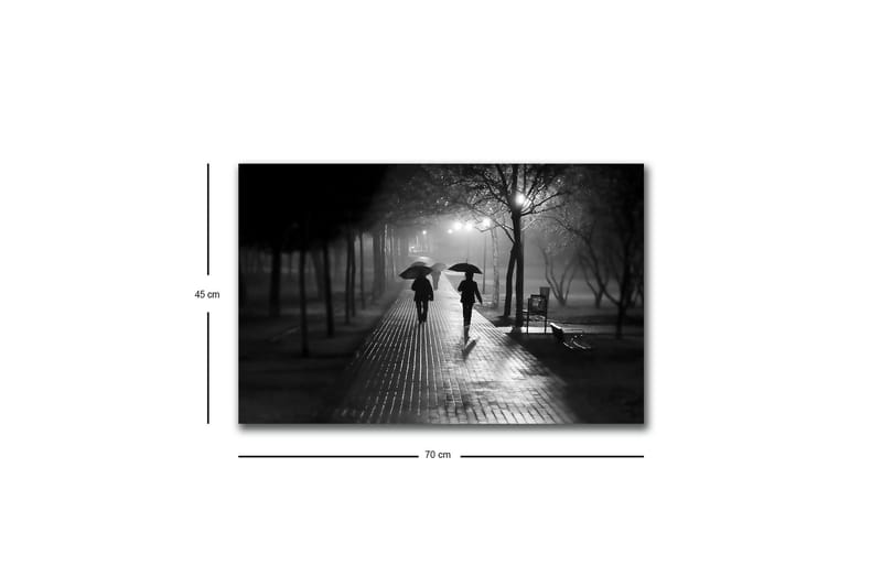 Canvastavla med LED-belysning - Silhuetter av två personer med paraplyer på en regnig gata - Svart / Grå - Inredning - Tavlor & posters - Canvastavla