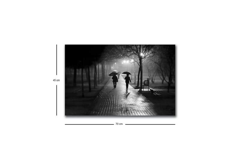 Canvastavla med LED-belysning - Silhuetter av två personer med paraplyer på en regnig gata - Svart / Grå - Inredning - Tavlor & posters - Canvastavla