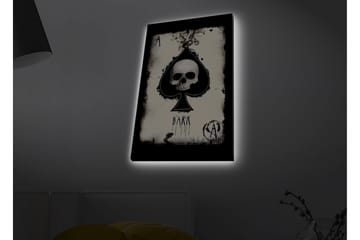 Canvastavla med LED-belysning - Skalle i spaderform med mörka inslag - Svart / Vit / Grå - Inredning - Tavlor & posters - Canvastavla