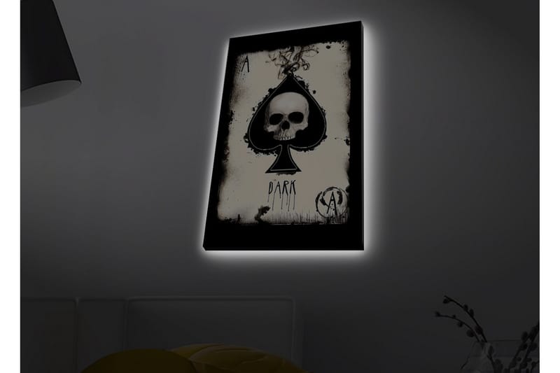 Canvastavla med LED-belysning - Skalle i spaderform med mörka inslag - Svart / Vit / Grå - Inredning - Tavlor & posters - Canvastavla
