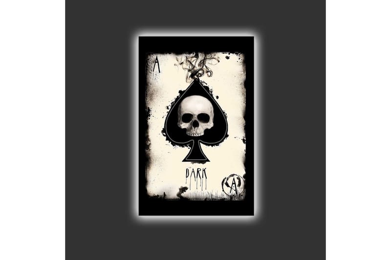 Canvastavla med LED-belysning - Skalle i spaderform med mörka inslag - Svart / Vit / Grå - Inredning - Tavlor & posters - Canvastavla