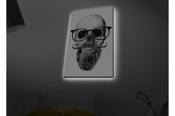 Canvastavla med LED-belysning - Skalle med glasögon och mustasch - Svart / Grå / Vit - Inredning - Tavlor & posters - Canvastavla