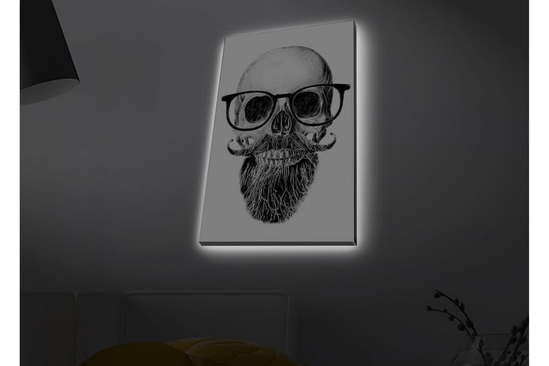 Canvastavla med LED-belysning - Skalle med glasögon och mustasch - Svart / Grå / Vit - Inredning - Tavlor & posters - Canvastavla