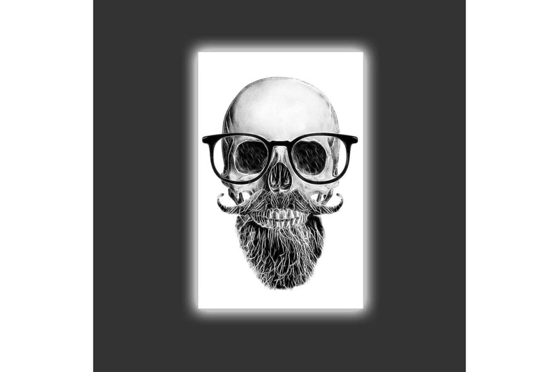 Canvastavla med LED-belysning - Skalle med glasögon och mustasch - Svart / Grå / Vit - Inredning - Tavlor & posters - Canvastavla