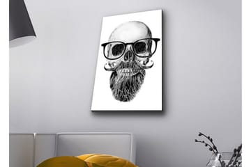 Canvastavla med LED-belysning - Skalle med glasögon och mustasch - Svart / Grå / Vit - Inredning - Tavlor & posters - Canvastavla