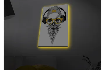 Canvastavla med LED-belysning - Skalle med hörlurar och glasögon i en modern stil - Svart / Gult / Grått - Inredning - Tavlor & posters - Canvastavla
