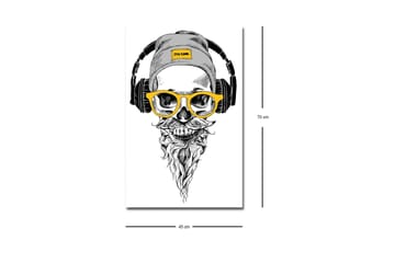 Canvastavla med LED-belysning - Skalle med hörlurar och glasögon i en modern stil - Svart / Gult / Gr ått - Inredning - Tavlor & posters - Canvastavla