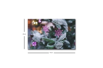 Canvastavla med LED-belysning - Snöflingor på en grön gran med juldekorationer - Grön / Vit / Rosa - Inredning - Tavlor & posters - Canvastavla