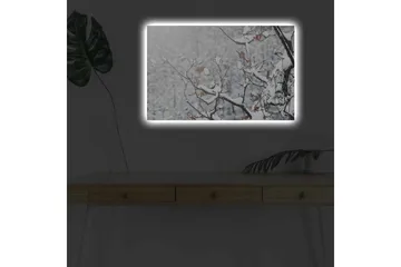 Canvastavla med LED-belysning - Snöklädda grenar med bruna löv - Vitt / Brunt / Grått - Inredning - Tavlor & posters - Canvastavla