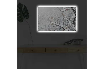 Canvastavla med LED-belysning - Snöklädda grenar med bruna löv - Vitt / Brunt / Grått - Inredning - Tavlor & posters - Canvastavla