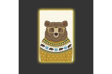 Canvastavla med LED-belysning - Snygg björn med glasögon i en m önstrad tröja - Brun / Gul / Blå - Inredning - Tavlor & posters - Canvastavla