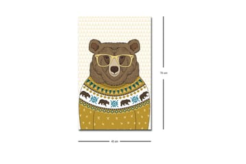 Canvastavla med LED-belysning - Snygg björn med glasögon i en mönstrad tröja - Brun / Gul / Blå - Inredning - Tavlor & posters - Canvastavla