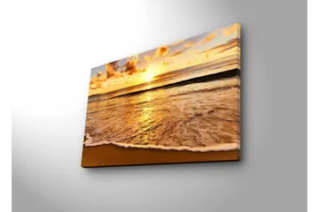 Canvastavla med LED-belysning - Solnedgång över havet med reflektioner på vattnet - Guld / Blå / Sandbeige - Inredning - Tavlor & posters - Canvastavla