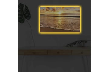 Canvastavla med LED-belysning - Solnedgång över havet med reflektioner på vattnet - Guld / Blå / Sandbeige - Inredning - Tavlor & posters - Canvastavla