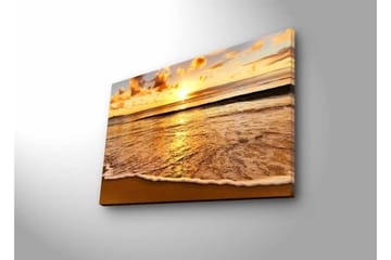 Canvastavla med LED-belysning - Solnedgång över havet med reflektioner på vattnet - Guld / Blå / Sandbeige - Inredning - Tavlor & posters - Canvastavla